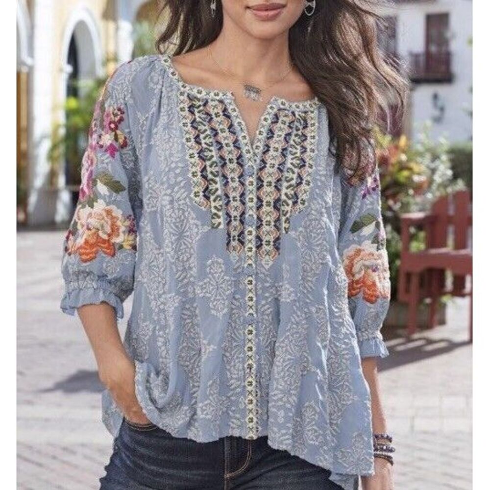 SUNDANCE CATALOG Ballets Melody Embroidered Blouse Size Medium